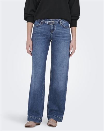 Only - ONLBrenda Low Wide Belt Jeans - Dark Blue Denim